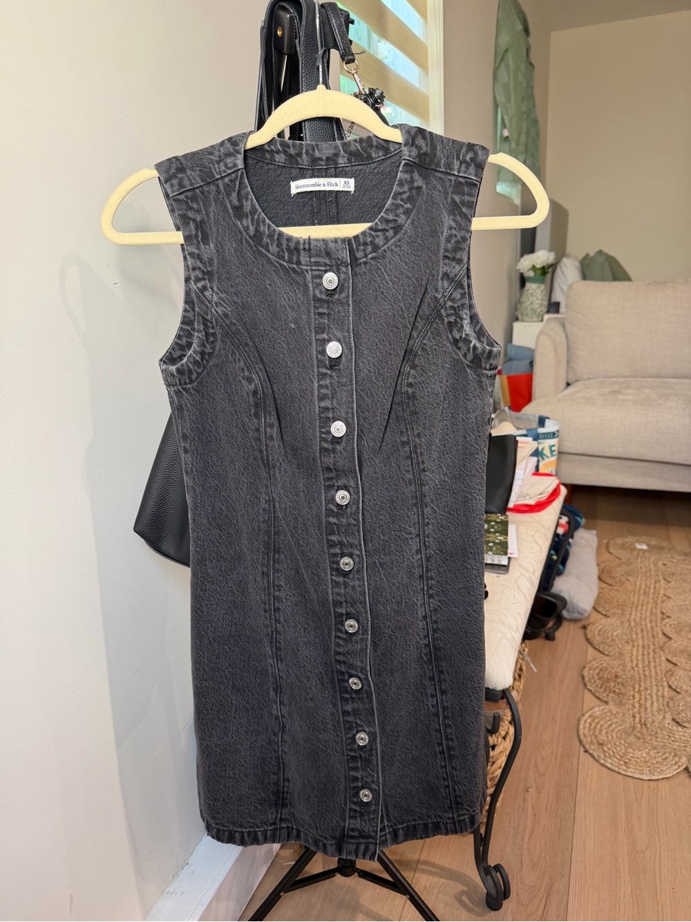 Abercrombie & Fitch Black Sleeveless Button-Front Denim Dress